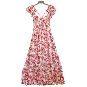 SKIES ARE BLUE Floral Flutter Sleeve Maxi Dress Pink White Size XS NWOT